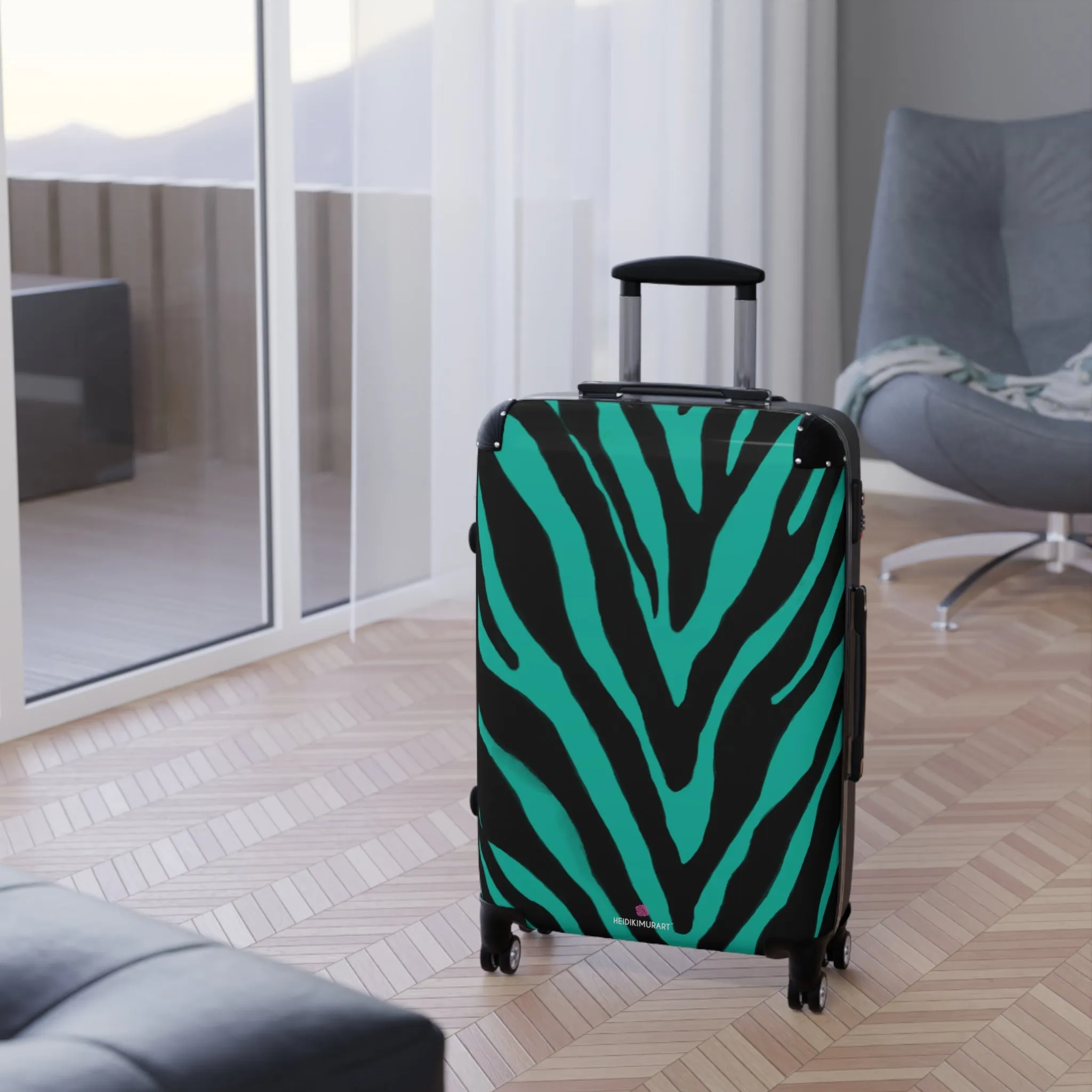 Blue Zebra Print Best Suitcases, Black and Blue Zebra Print Travel Bag Suitcases (Small, Medium, Large)