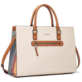 BOSTANTEN Leather Laptop Briefcase for Women Shoulder Bag 15.6 Inch Business Computer Tote Beige