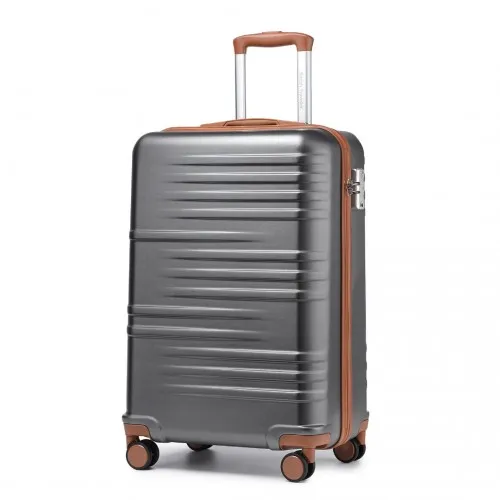 British Traveller 20 Inch Hard Shell Suitcase with TSA Lock - Grey & Brown | Durable Polycarbonate & ABS Luggage