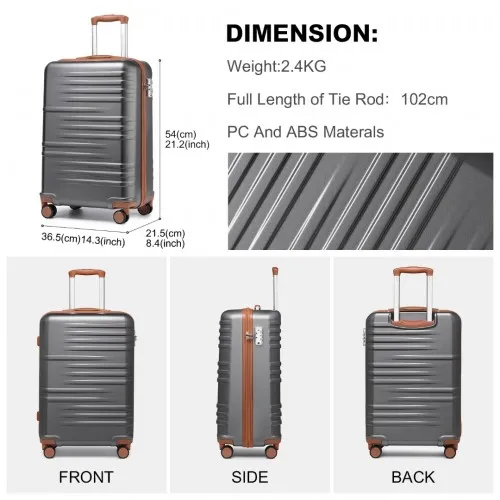 British Traveller 20 Inch Hard Shell Suitcase with TSA Lock - Grey & Brown | Durable Polycarbonate & ABS Luggage