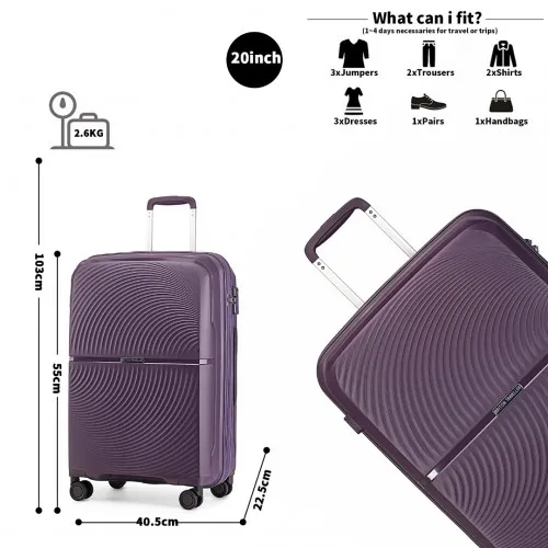 British Traveller 20 Inch Spinner Hard Shell PP Suitcase with TSA Lock - Purple