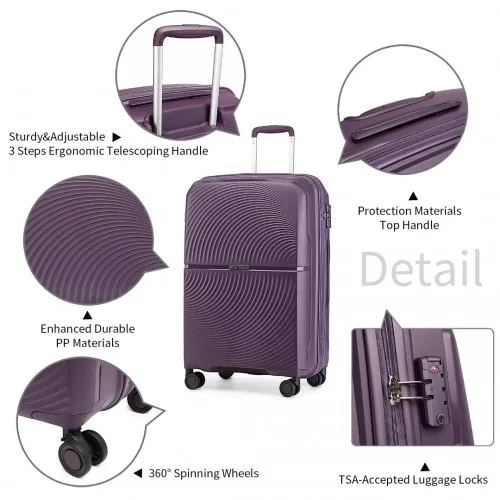 British Traveller 20 Inch Spinner Hard Shell PP Suitcase with TSA Lock - Purple