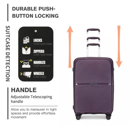 British Traveller 20 Inch Spinner Hard Shell PP Suitcase with TSA Lock - Purple