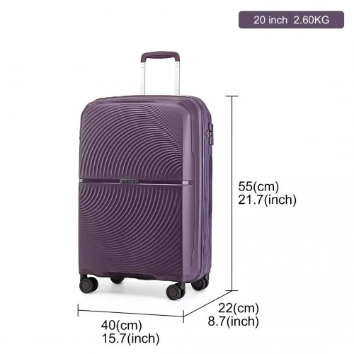 British Traveller 20 Inch Spinner Hard Shell PP Suitcase with TSA Lock - Purple