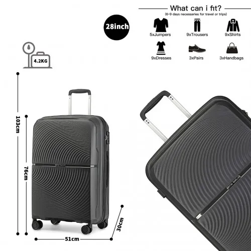 British Traveller 28" Spinner Hard Shell Suitcase with TSA Lock - Black - Ultra-Light & Durable