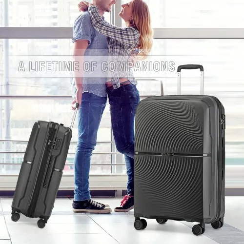 British Traveller 28" Spinner Hard Shell Suitcase with TSA Lock - Black - Ultra-Light & Durable