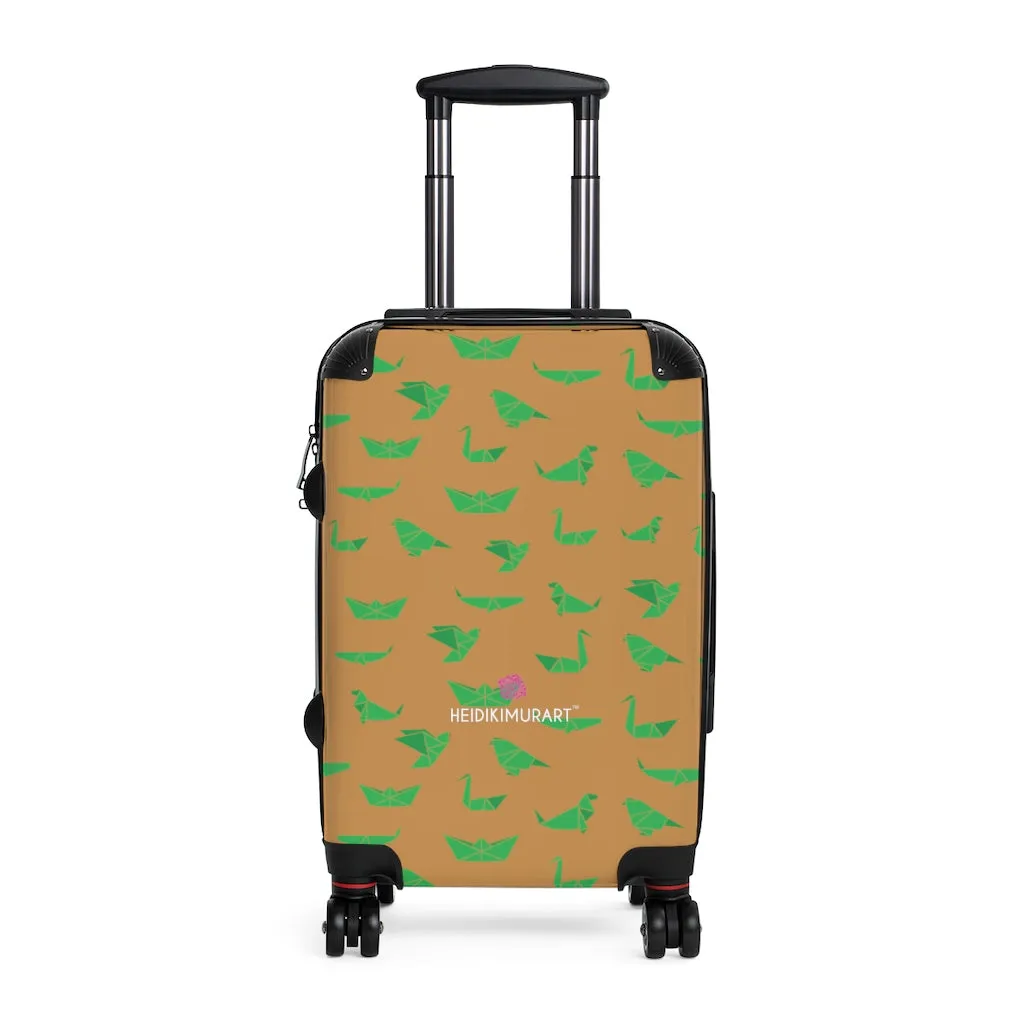 Brown Green Crane Cabin Suitcase, Japanese Style Designer Small Carry On Luggage For Men or Women