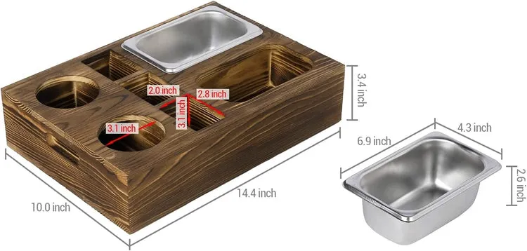 Burnt Brown Wood Sofa Couch Snacks Caddy Serving Crate Tray with 2 Cup Holders and 3 Remote Control Slots