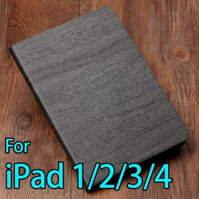 Buy one get one screen film for iPad air2 1 case smart cover for iPad 4 2 3 Fashion PU Wood Grain Leather 2017 free shipping AKR