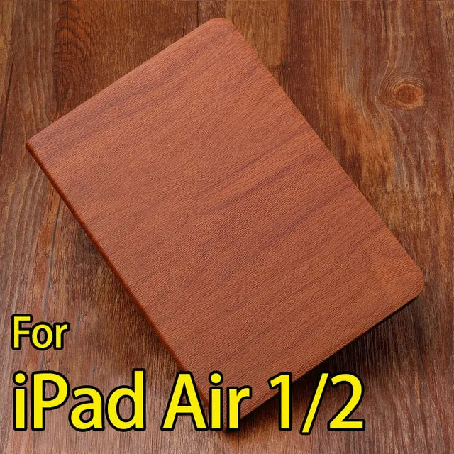 Buy one get one screen film for iPad air2 1 case smart cover for iPad 4 2 3 Fashion PU Wood Grain Leather 2017 free shipping AKR