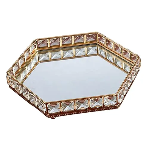 CALANDIS Perfume Glass Tray Makeup Decorative Tray Mirrored Jewelry Tray Organizer