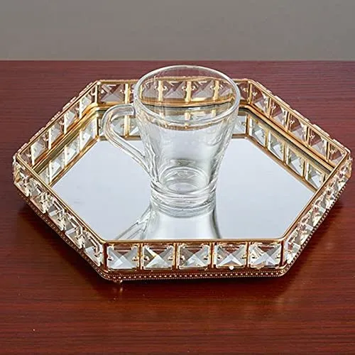 CALANDIS Perfume Glass Tray Makeup Decorative Tray Mirrored Jewelry Tray Organizer