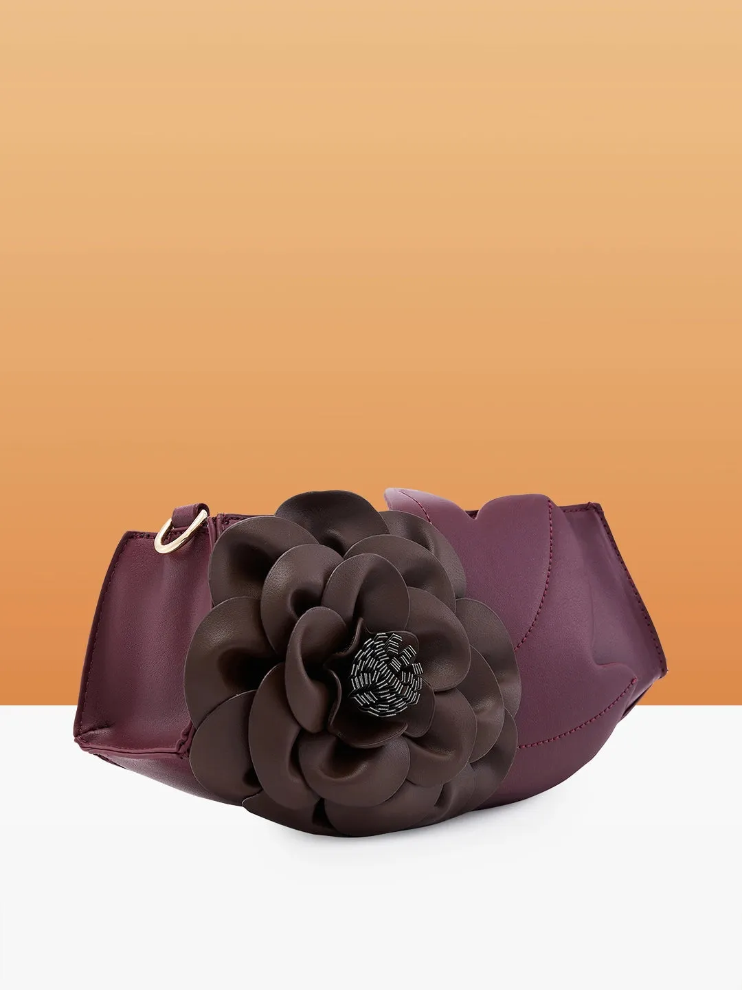 Caprese Ava 3D Flower Clutch Bag Medium Bordeaux - Perfect for Celebrations & Glam Parties