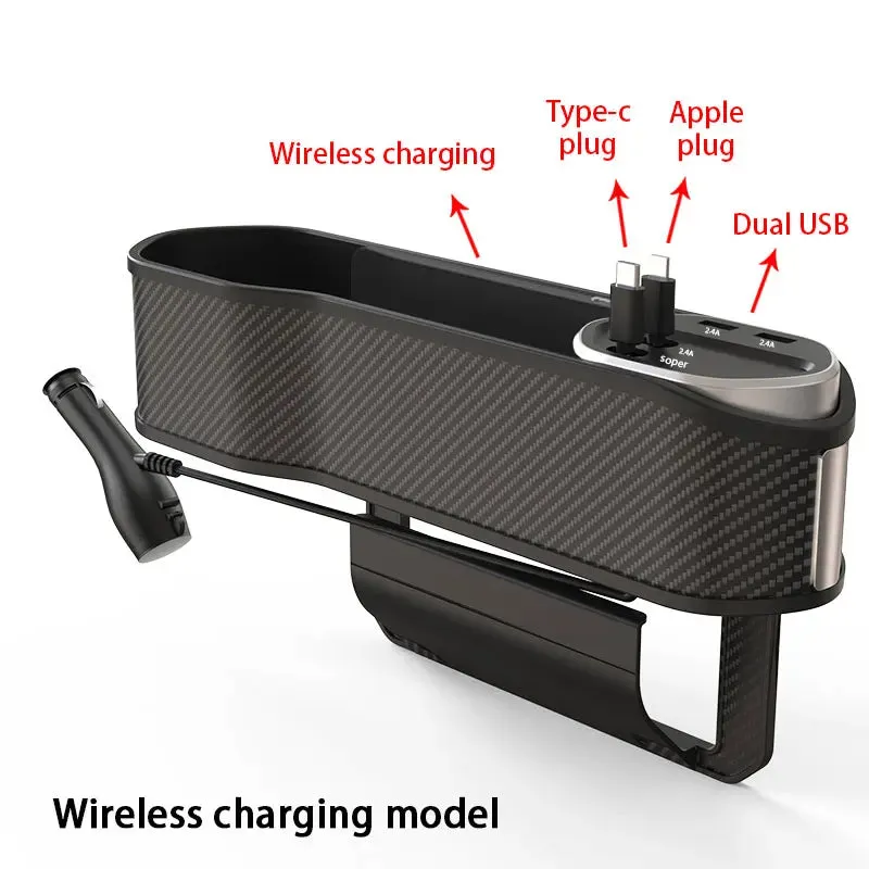 Car Seat Gap Storage Box With Cup Holder Super Fast Charge Organizer Seat Crevice Filler Box Universal Type-C Wireless Charging