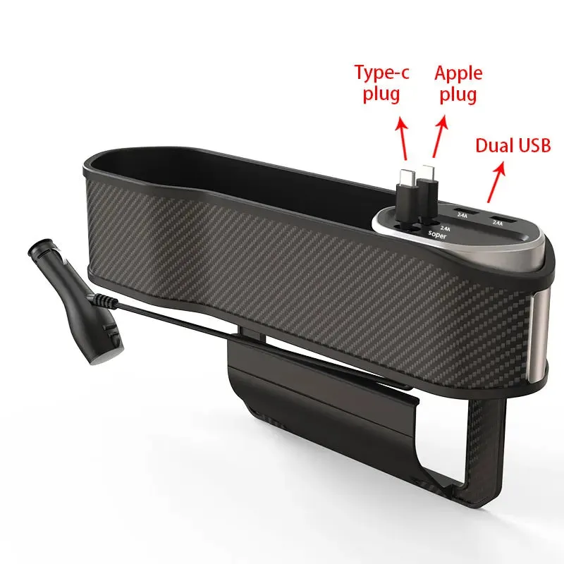 Car Seat Gap Storage Box With Cup Holder Super Fast Charge Organizer Seat Crevice Filler Box Universal Type-C Wireless Charging