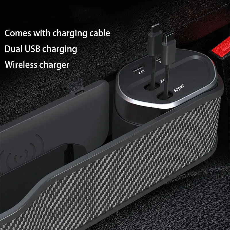 Car Seat Gap Storage Box With Cup Holder Super Fast Charge Organizer Seat Crevice Filler Box Universal Type-C Wireless Charging