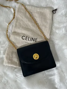 CELINE Starball Leather Chain Shoulder bag Black Vintage abwxxg