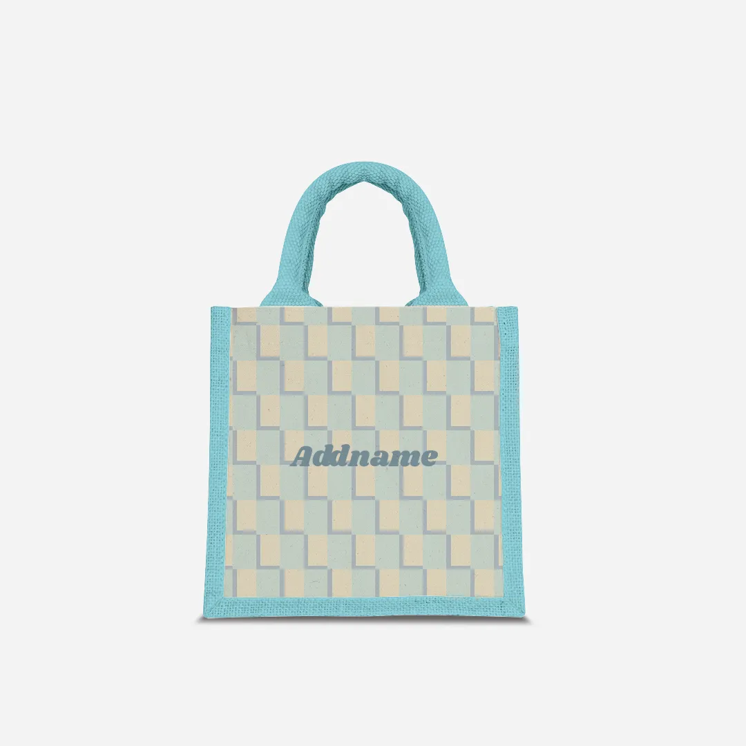 Checkered Series Half Lining Lunch Bag  - Blue Light Blue