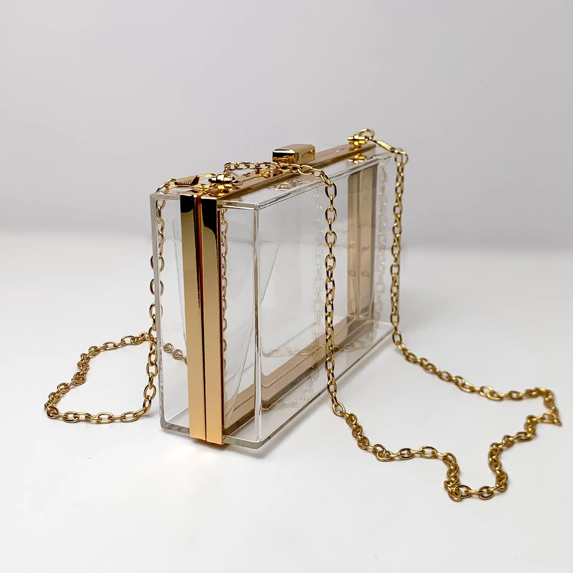 Clear Rectangle Crossbody Purse with Gold Chain Strap