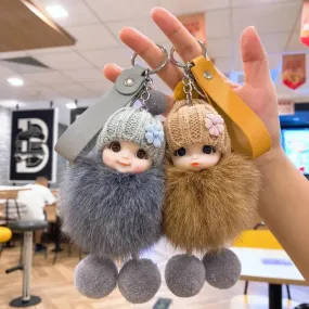 Cute Expression Face Baby Pompom Keychain