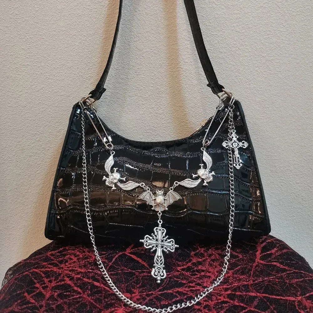 'Dark Blooded' Goth Alligatoring Underarm Bag