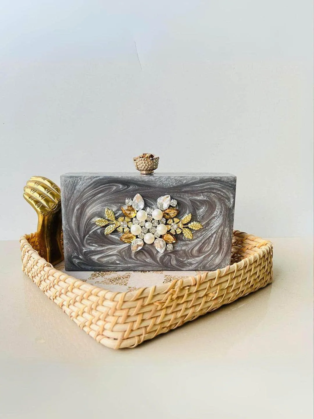 Designer Marble Look Resin Clutch Bag