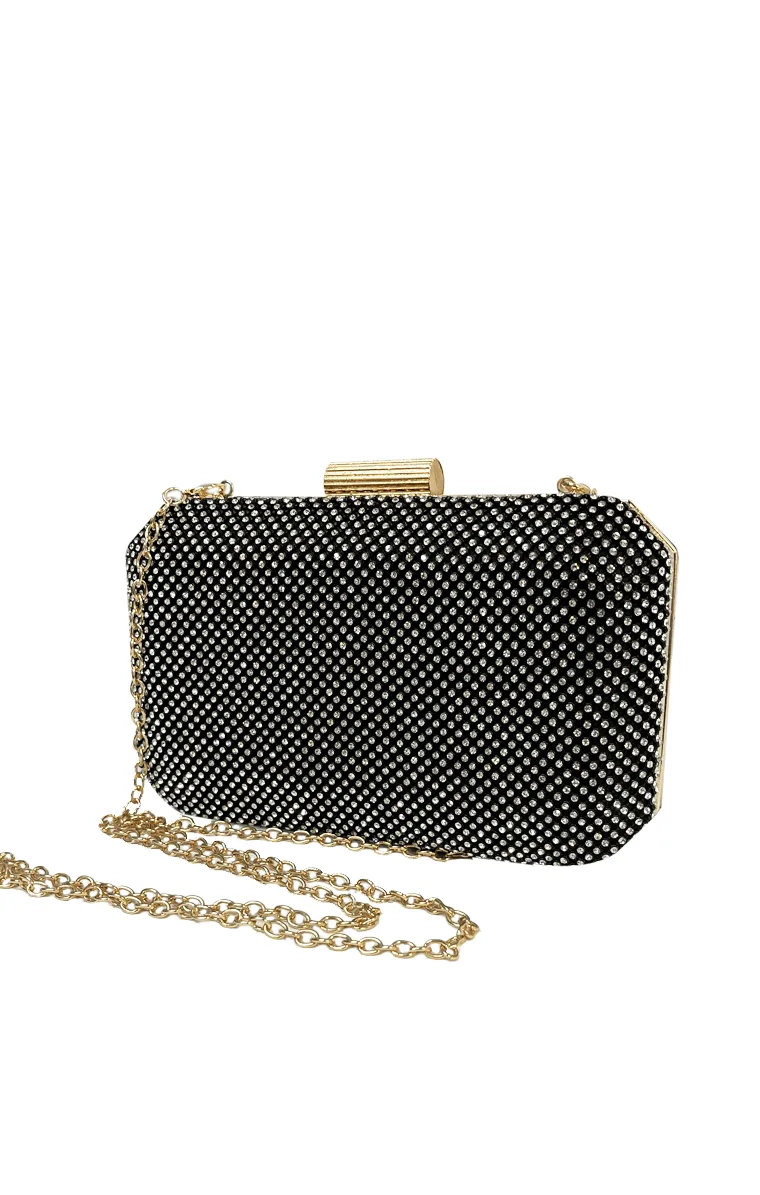 DIAMANTE MESH STRUCTURED CLUTCH IN BLACK