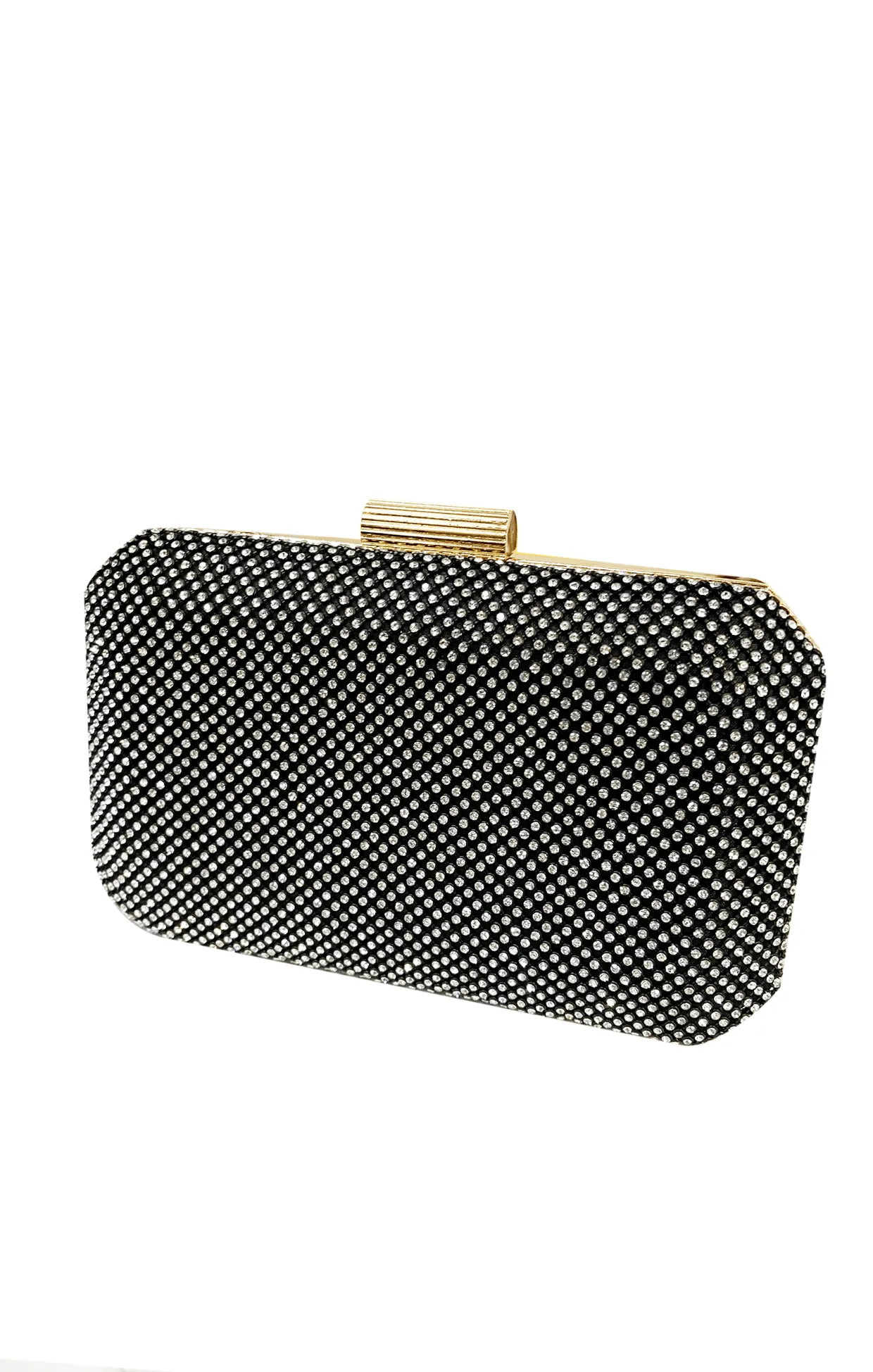 DIAMANTE MESH STRUCTURED CLUTCH IN BLACK