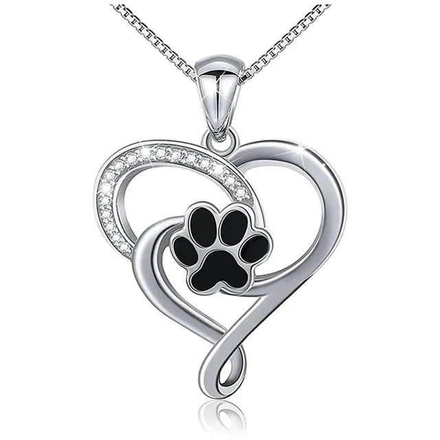 Dog Footprints Heart Necklace