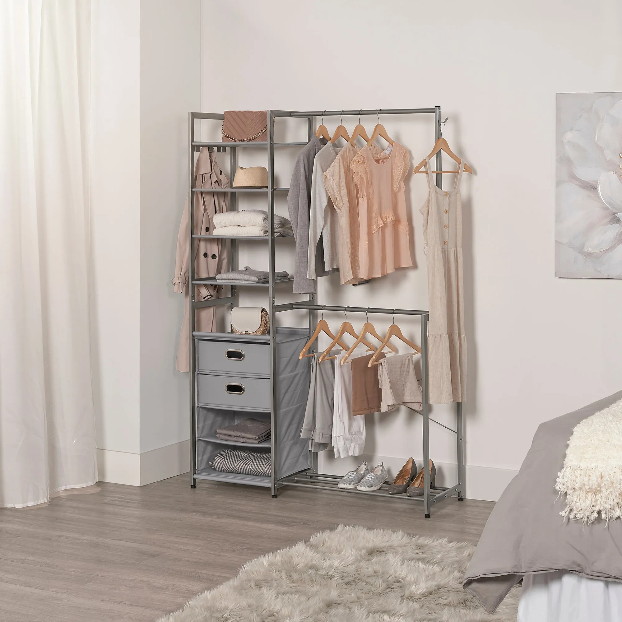 Double Hanging Wardrobe with Drawers