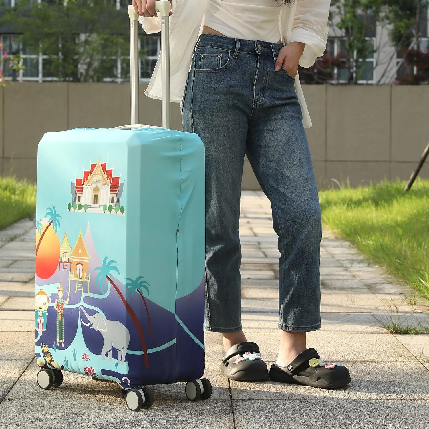 Durable 180 GSM Suitcase Covers S/M/L -Size for Trolley Suitcase, Gradient Blue Thrill Seeker