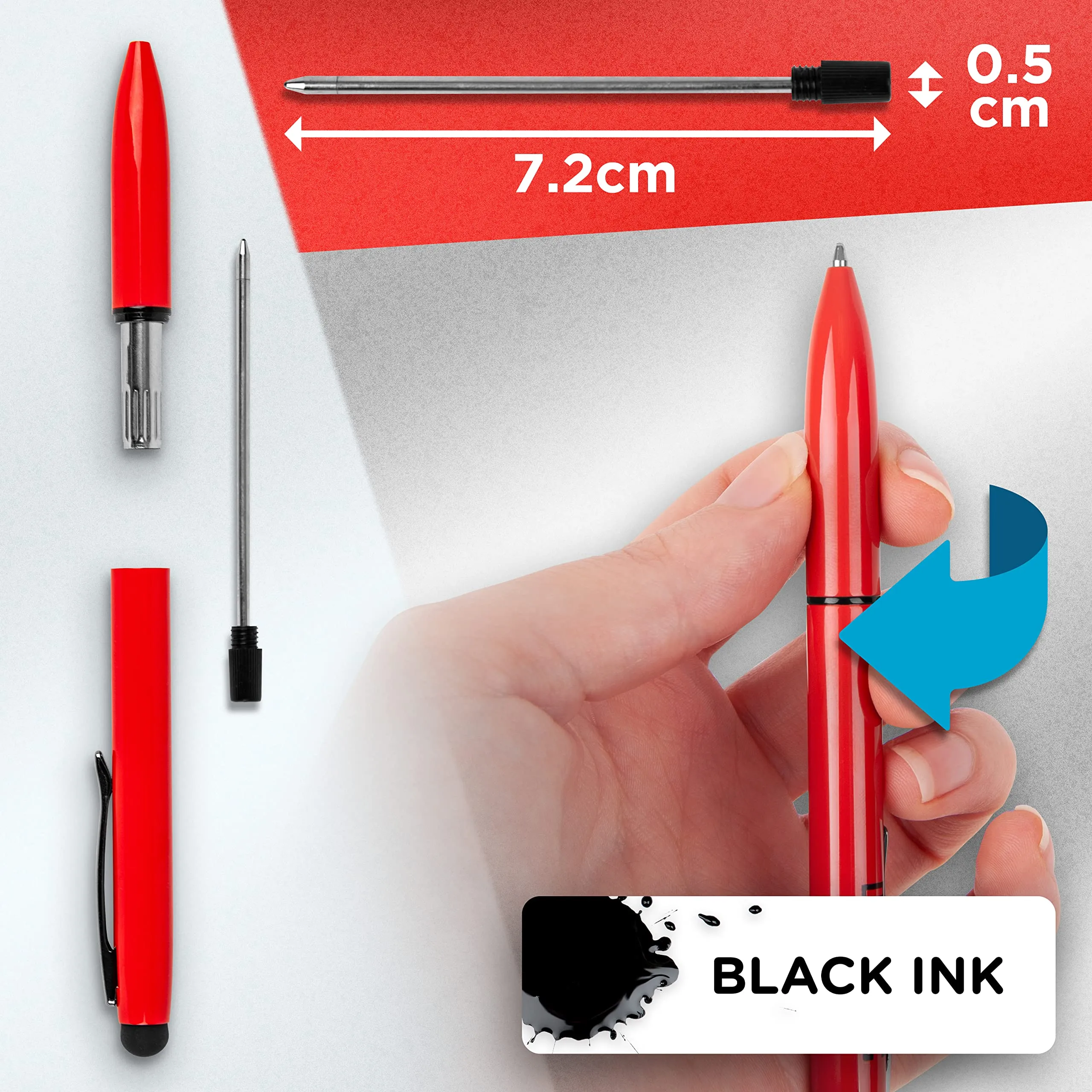 Duronic Stylus Pens IS10RD [RED] [pack of 10] Refillable Ballpoint Pen & Rubber Stylus 2-in-1, Capacitive Stylus Pens for Touch Screen Devices for iPad, Tablet, Surface, Laptops, Kindle