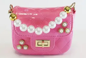 Embellished Patent Quilted Purse Fuchsia