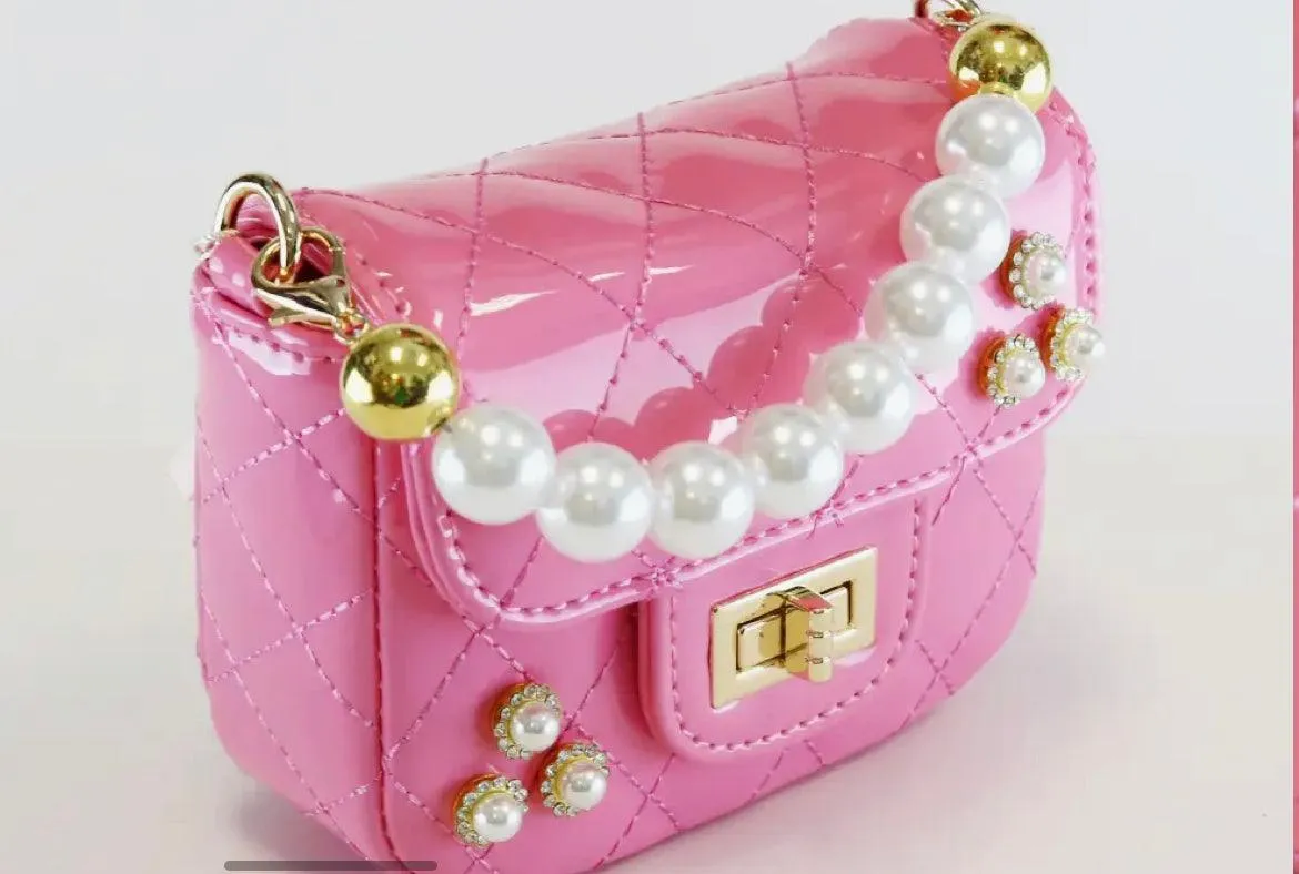 Embellished Patent Quilted Purse Fuchsia