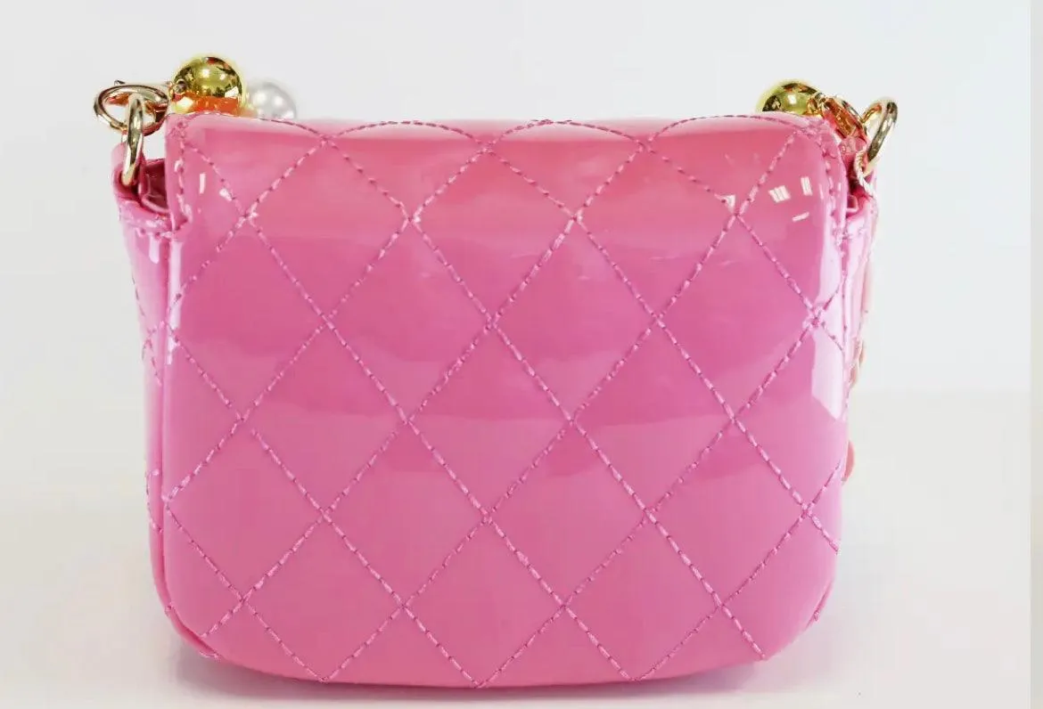 Embellished Patent Quilted Purse Fuchsia