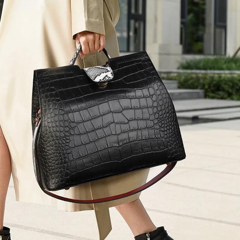 Embossed Crocodile Pattern PU Leather Handbag