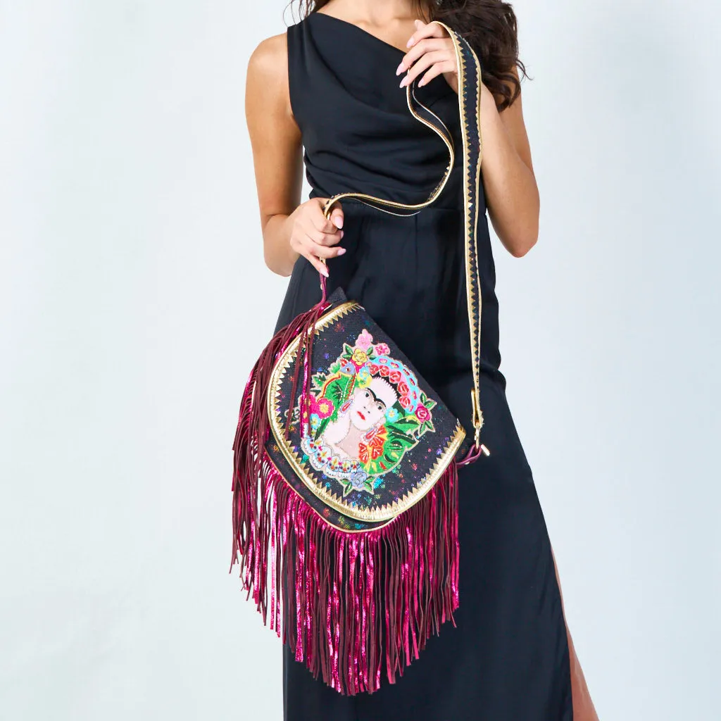 Embroidered fringe crossbody bag wholesale