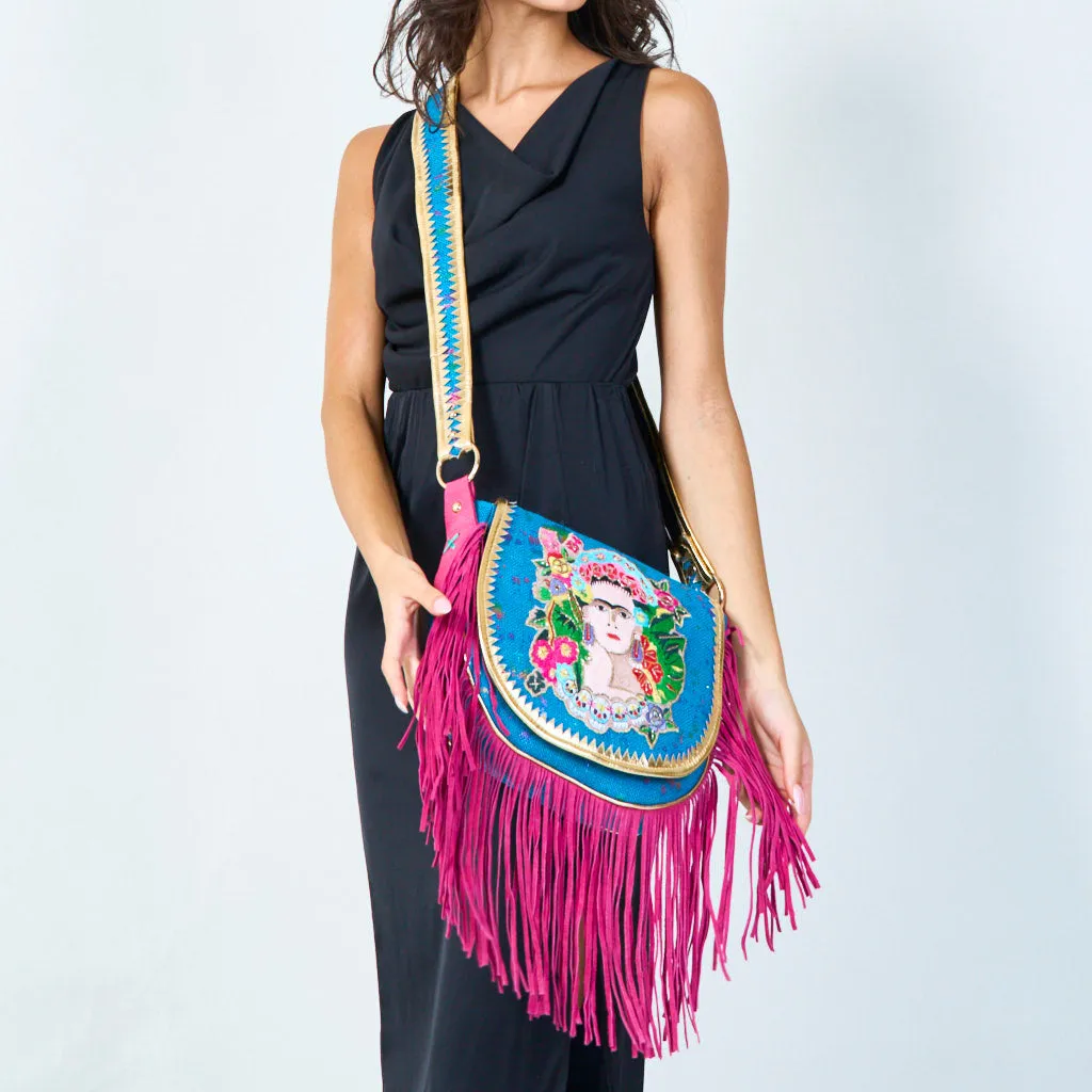 Embroidered fringe crossbody bag wholesale