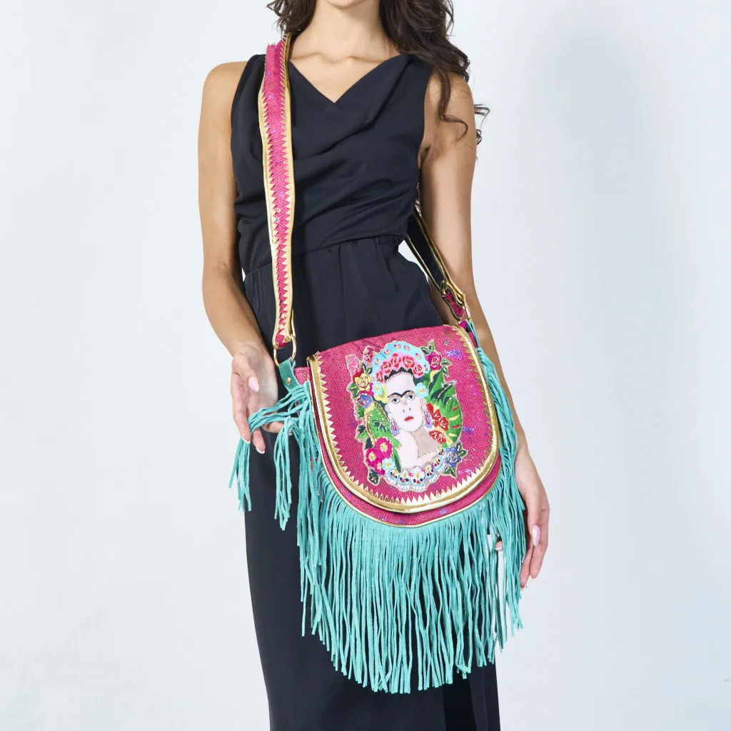 Embroidered fringe crossbody bag wholesale