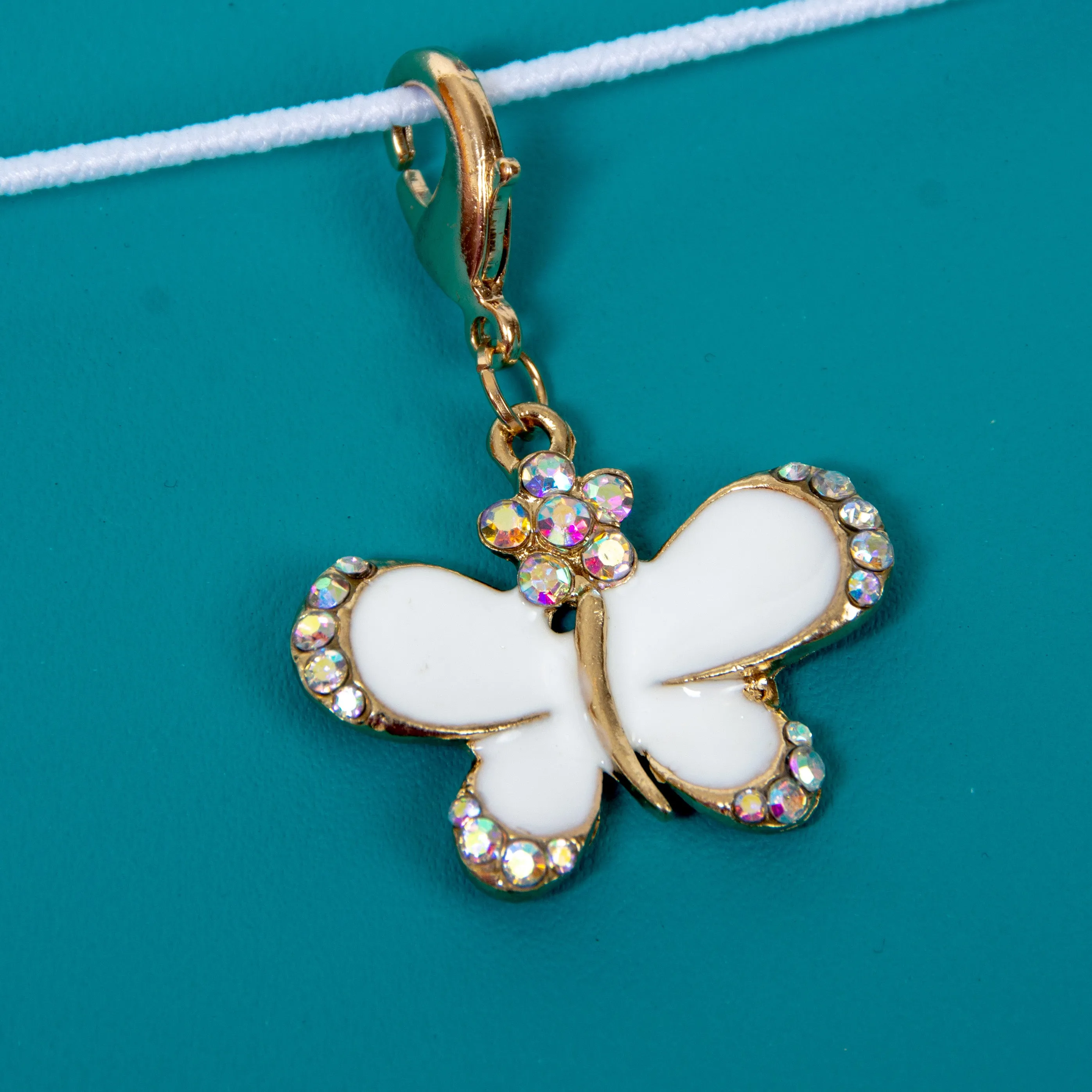 Enamel Butterfly Charm with AB Rhinestone Accents in White or Blush Pink