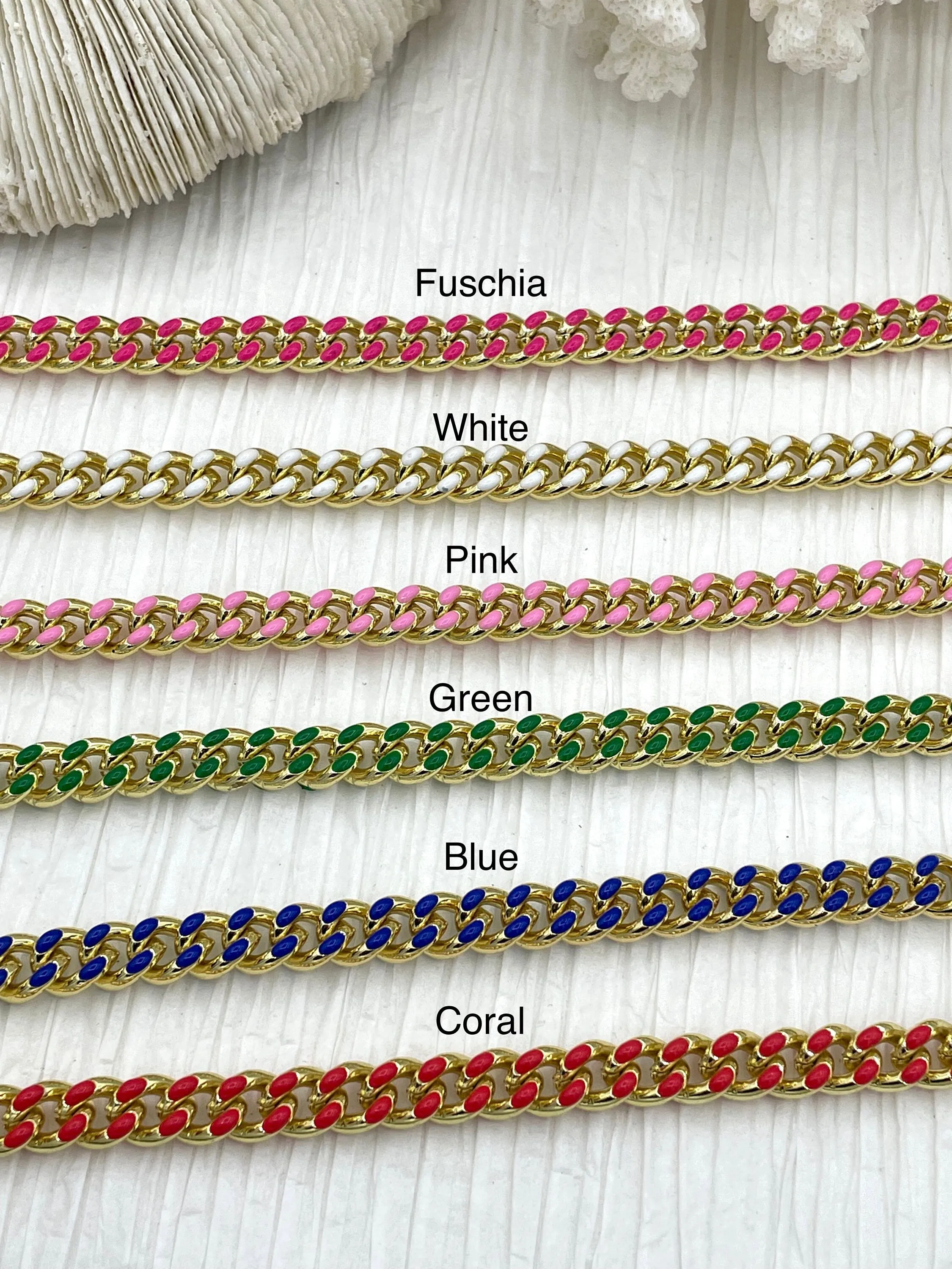 Enamel Plated Colored Curb Chain 8mm, Colorful Chain, Chunky Statement Chain, Bulky Link Chain, Curb 6 Colors Enamel Plated Brass Fast Ship