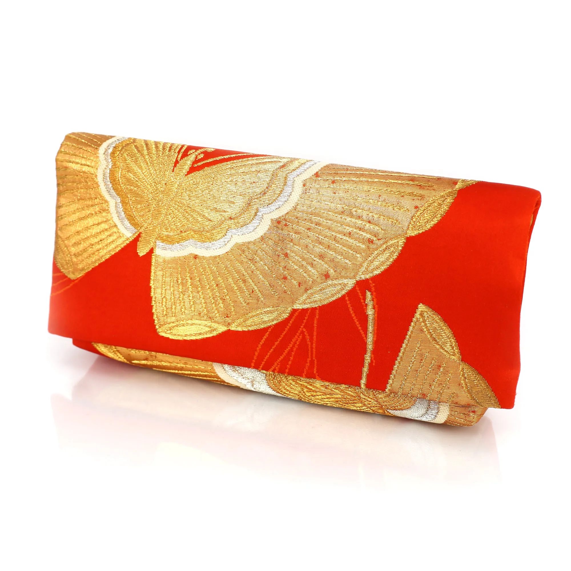 Envelope Clutch Bag with Butterfly on Orange Red | Upcycled Kimono Obi Silk