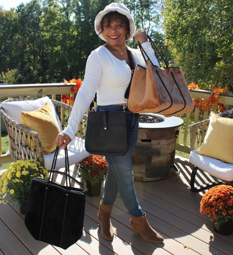 Expandable Neoprene Black Velvet Tote & Wristlet Set