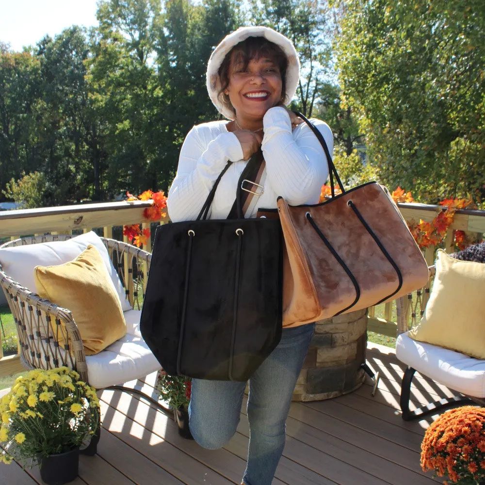 Expandable Neoprene Black Velvet Tote & Wristlet Set