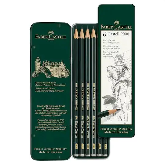 Faber Castell 9000 Graphite Pencil Art Tin Set of 6