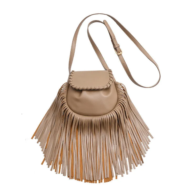 Fashion Trend Retro Tassel Shoulder Crossbody Bucket Bag