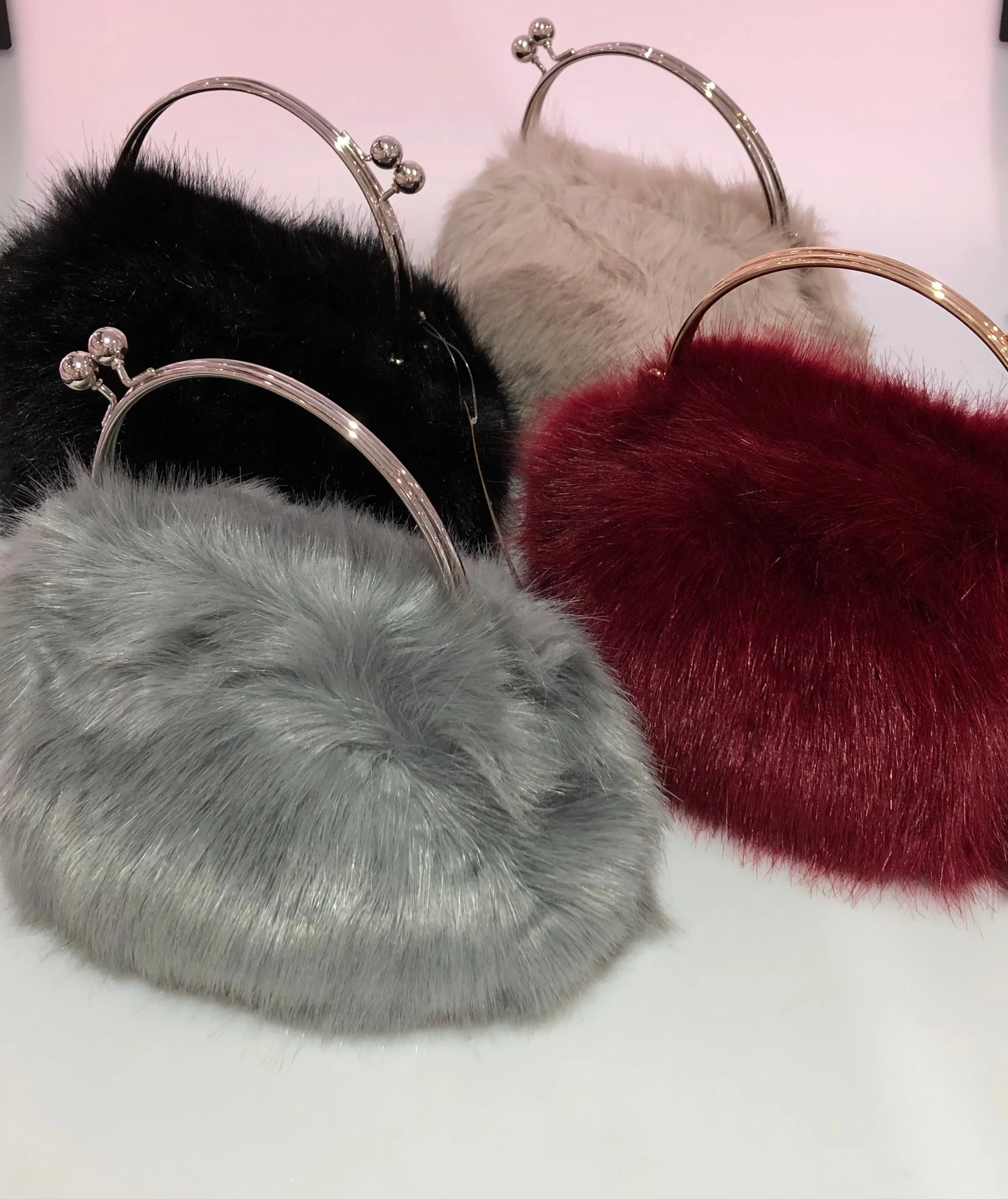 Faux Fur Purse/Bag with Ball Clasp Fastening