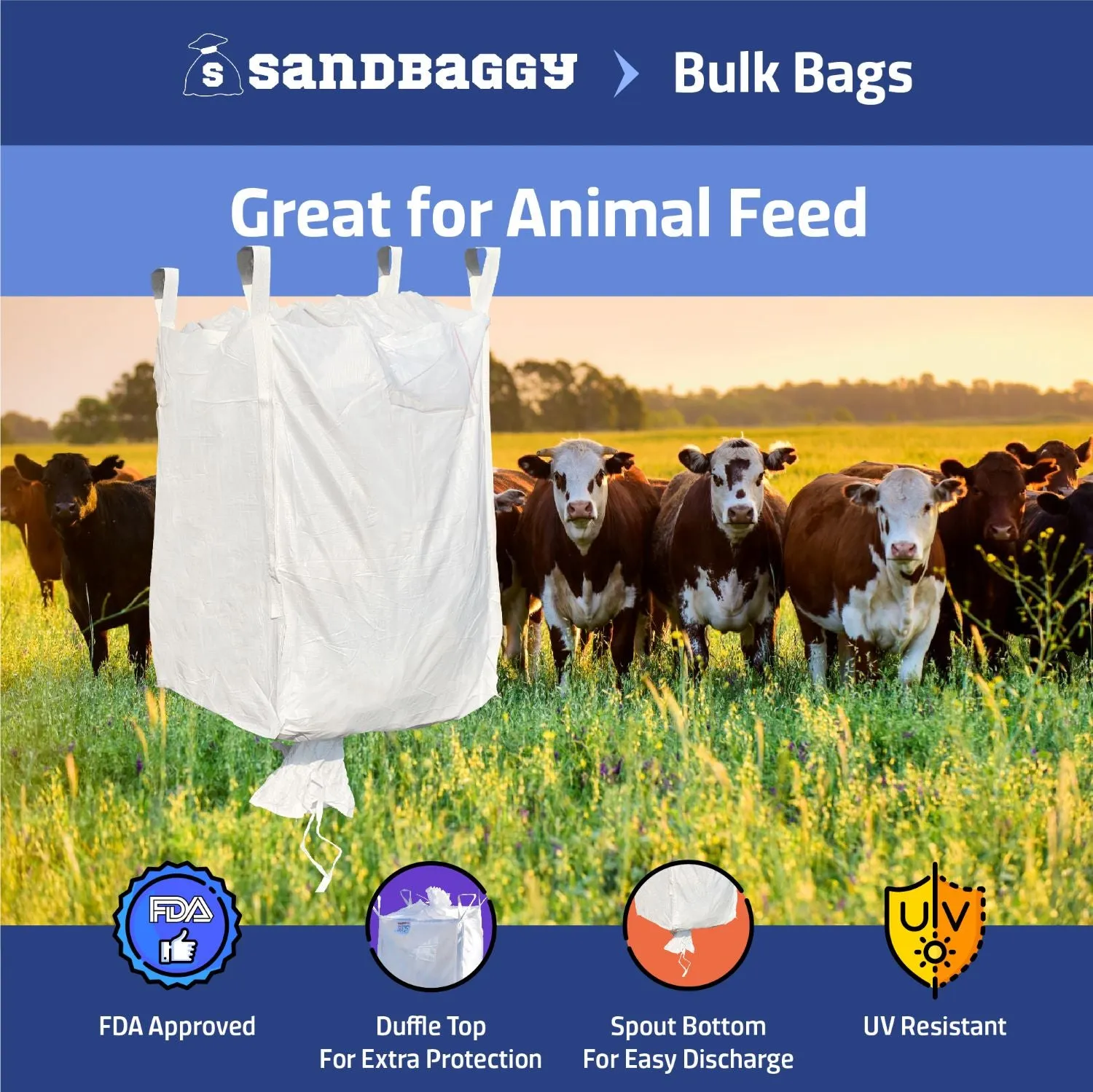 FIBC Bulk Bags - 3000 lb Capacity - 45 Cu Ft - 35" x 35" x 50"