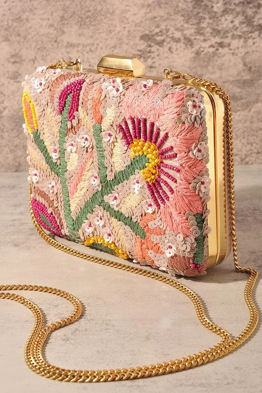 Floral Sequin Clutch Crossbody