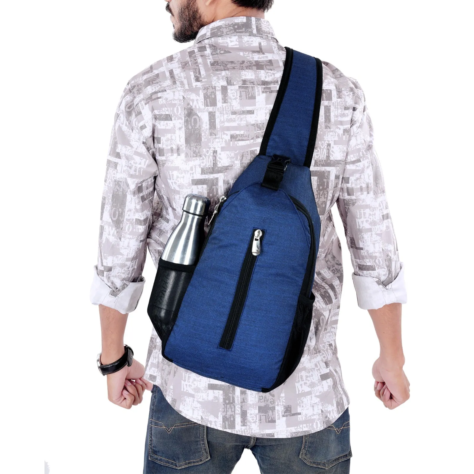 Fly Fashion Polyester Travel Cross Body Backpack Shoulder Chest Bag Lightweight Men Women (Blue)